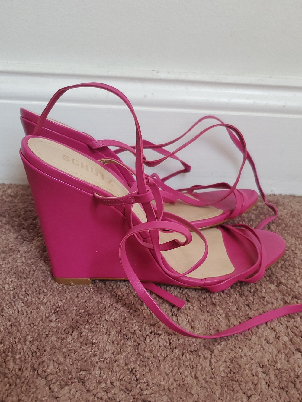 SCHUTZ Fuchsia Wrap-Strap Wedge Sandals
